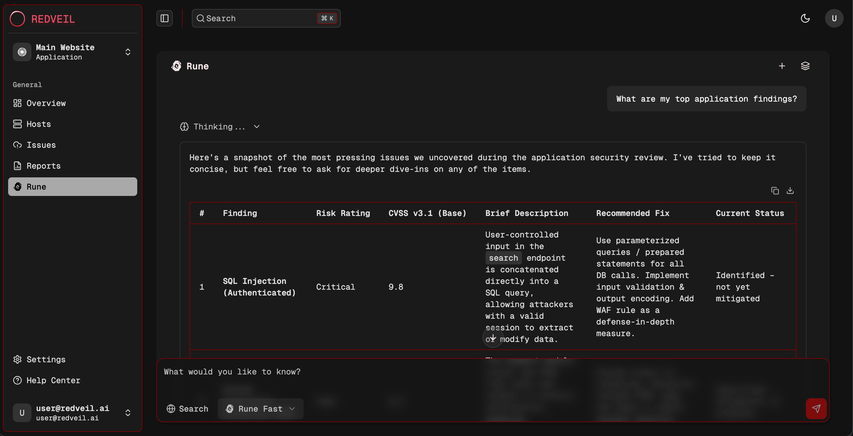 Redveil app screenshot